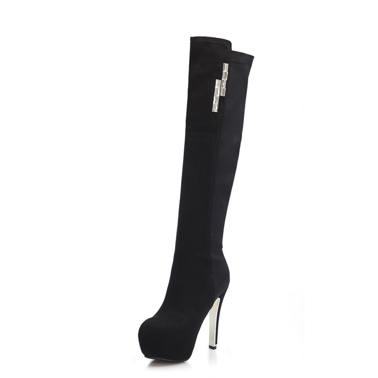 Women's Zippers Round Toe Stiletto Heel Platform Knee-High Boots