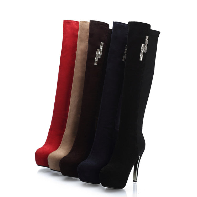 Women's Zippers Round Toe Stiletto Heel Platform Knee-High Boots