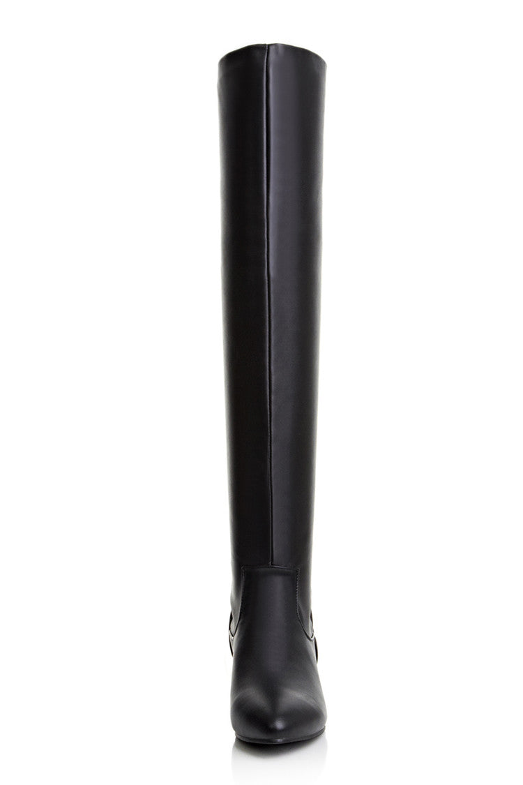 Women's Pu Leather Round Toe Inside Heighten Riding Over the Knee Boots