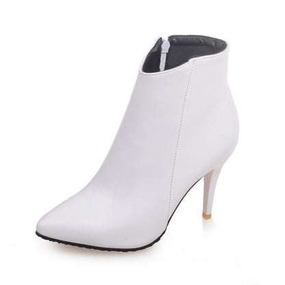 Women's Pu Leather Pointed Toe Side Zippers Stiletto Heel Ankle Boots