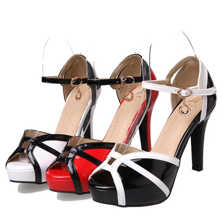 Women's Color Block Ankle Strap Stiletto High Heel Platform Sandals