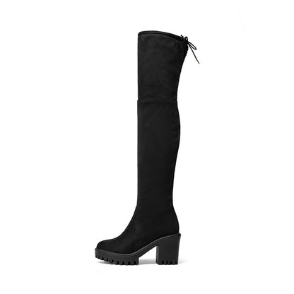 Women's Side Zippers Block Chunky Heel Platform Over the Knee Boots