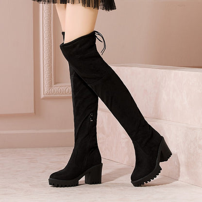 Women's Side Zippers Block Chunky Heel Platform Over the Knee Boots