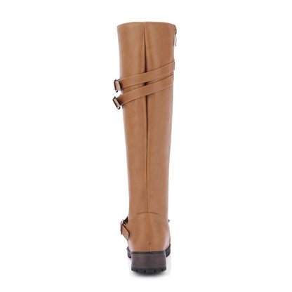 Women's Crossed Lace Up Puppy Heel Knee High Boots