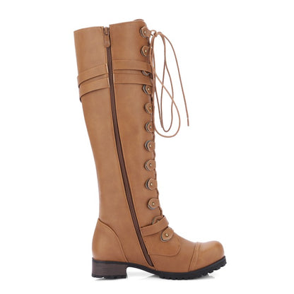 Women's Crossed Lace Up Puppy Heel Knee High Boots