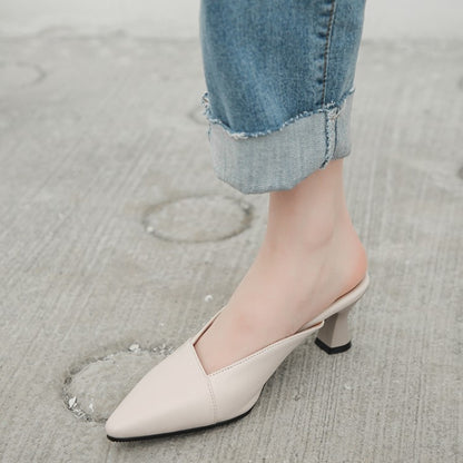 Women's Pointed Toe Spool Heel Slides Slip On Sandals