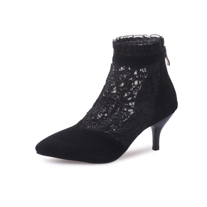 Women's Booties Pointed Toe Lace Mesh Ankle Boots