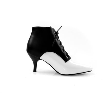 Women's Bicolor Pointed Toe Lace Up Kitten Heel Ankle Boots