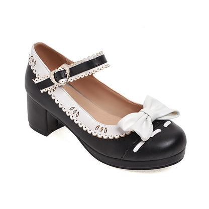 Women's Mary Janes Bow Tie Block Heel Pumps