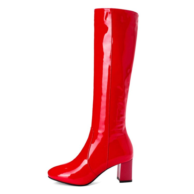 Women's Side Zippers Block Chunky Heel Knee High Boots