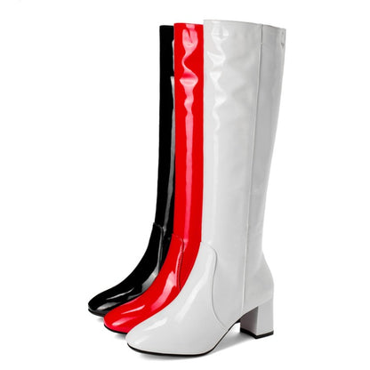 Women's Side Zippers Block Chunky Heel Knee High Boots