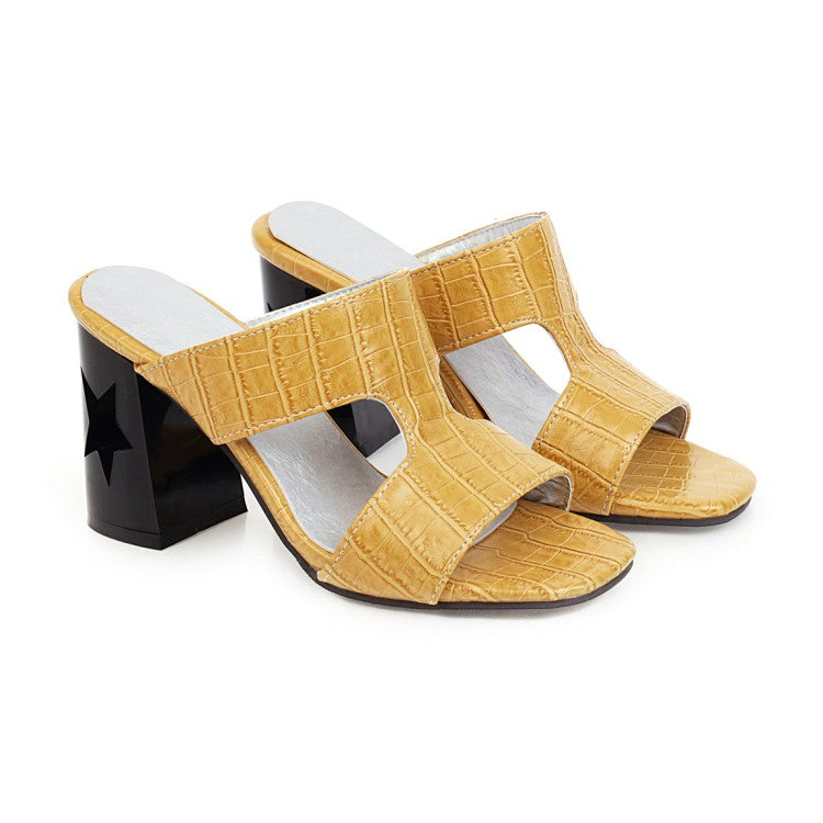 Women's Open Toe Block Chunky Heel Slides Sandals