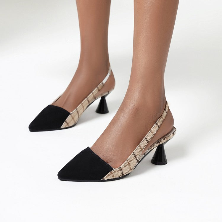 Women's Bicolor Pointed Toe Shallow Slingbacks Spool Heel Sandals