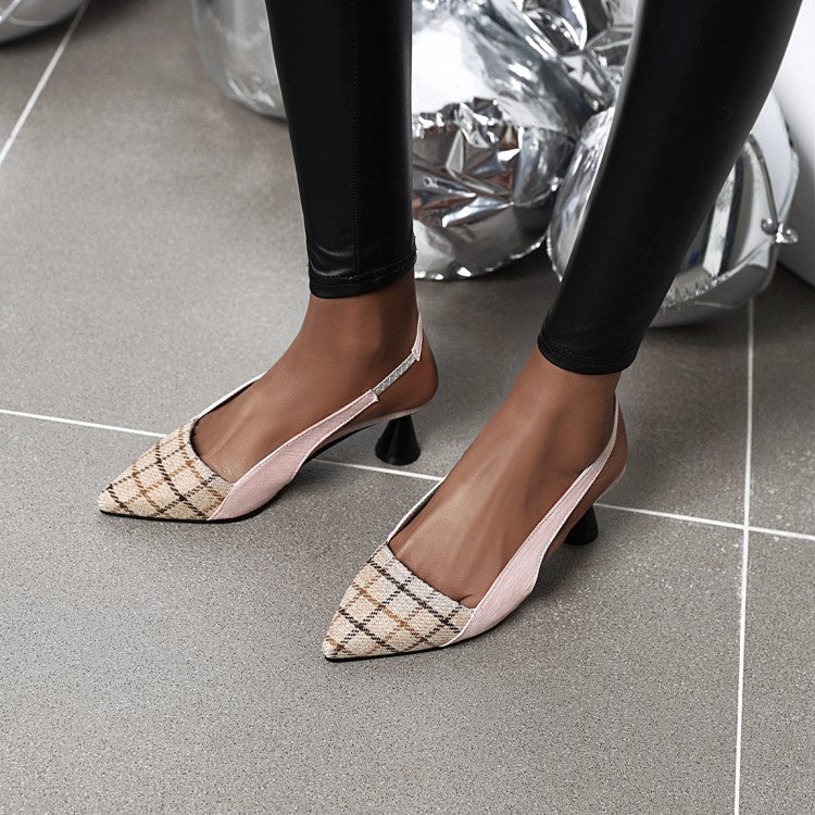 Women's Bicolor Pointed Toe Shallow Slingbacks Spool Heel Sandals