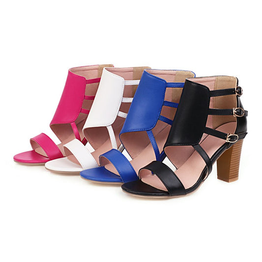 Women's Open Toe Buckle Straps Block Chunky Heel Gladiator Sandals