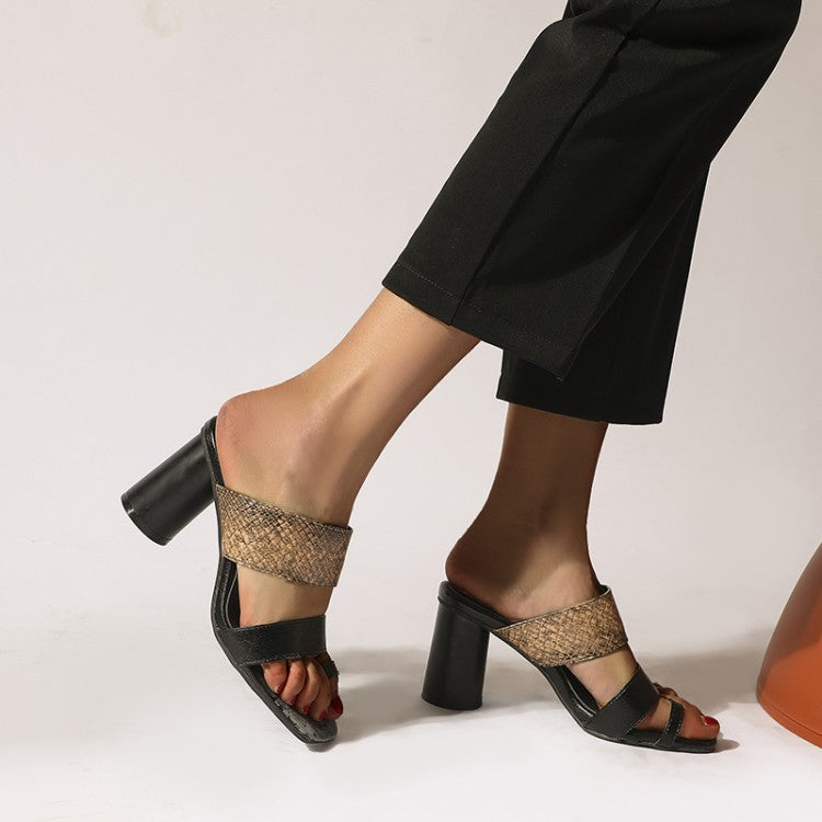 Women's Block Chunky Heel Slides Sandals