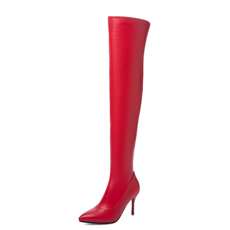 Women's Pointed Toe Side Zippers Stiletto Heel Over the Knee Boots