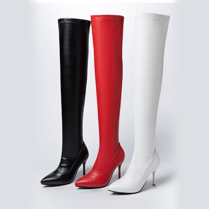 Women's Pointed Toe Side Zippers Stiletto Heel Over the Knee Boots