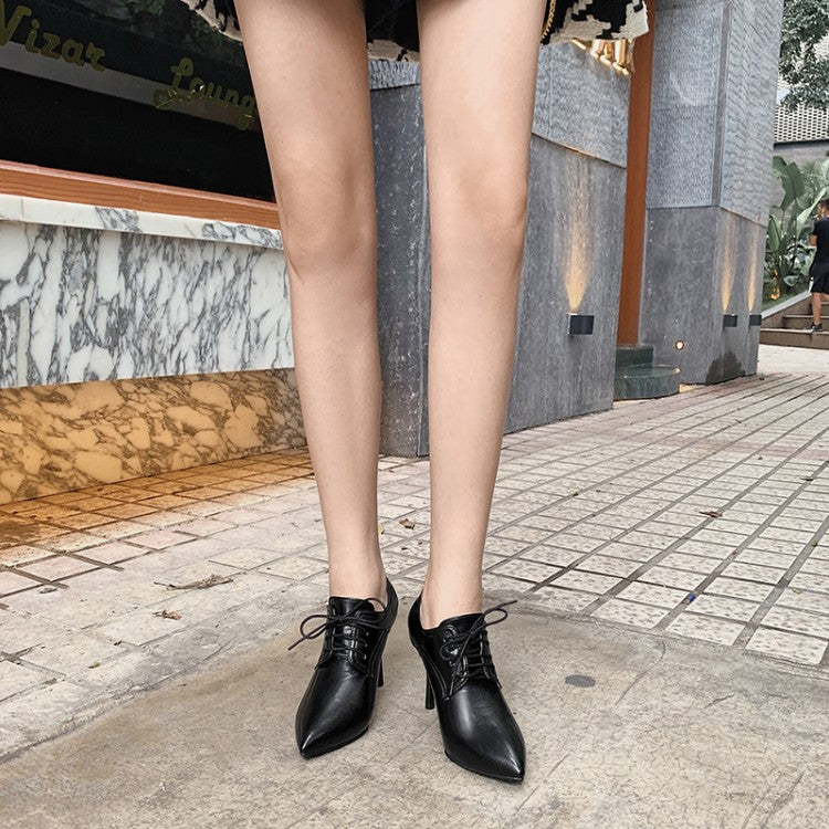 Women's Pointed Toe Lace Up Stiletto Heel Ankle Boots