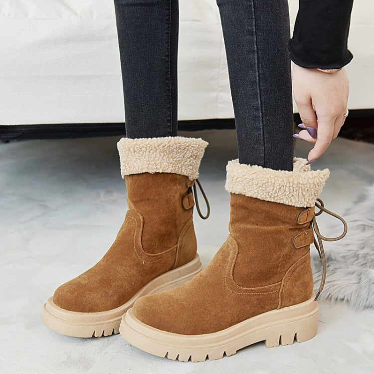 Women's Stitching Back Tied Flat Platform Short Boots