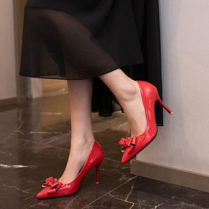 Women's Pointed Toe Bow Tie Stiletto Heel Pumps