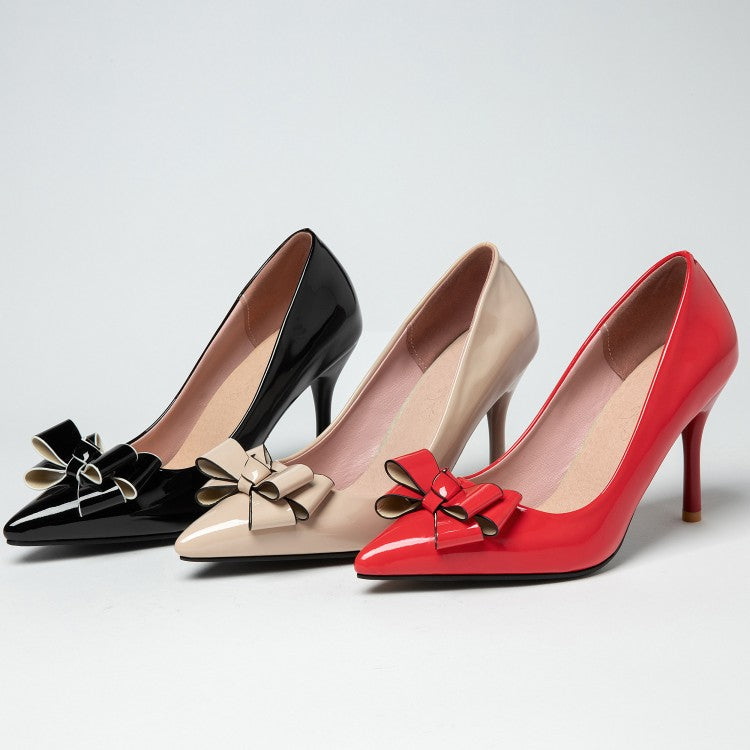 Women's Pointed Toe Bow Tie Stiletto Heel Pumps