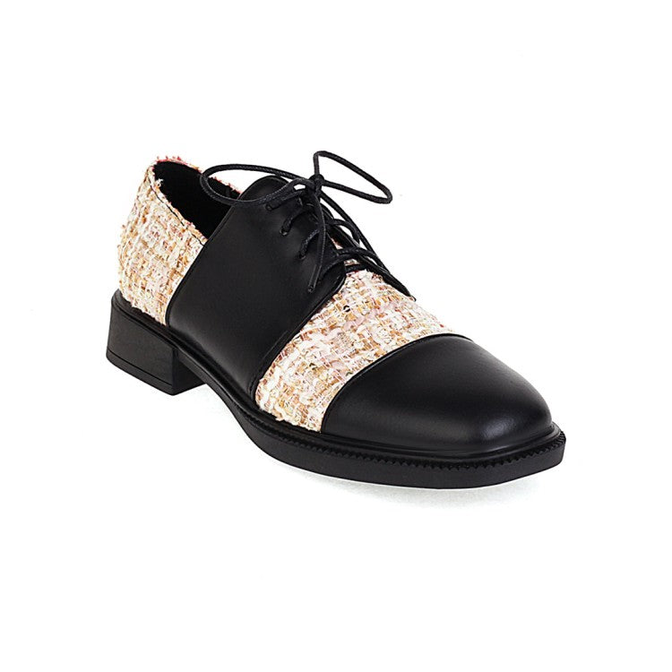 Women's Square Toe Lattice Lace-Up Oxford Shoes