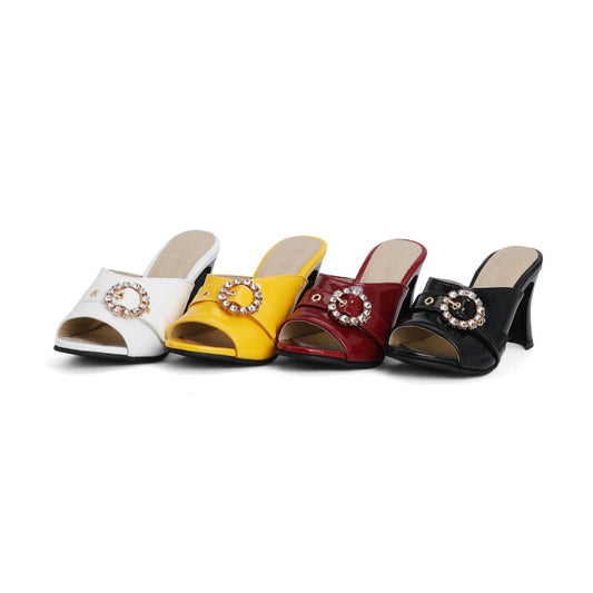 Women's Rhinestone Rings Block Heel Slides