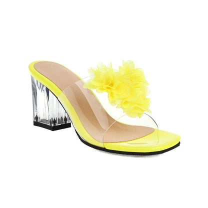 Women's Flora Crystal Transparent Block Heel Slides Sandals