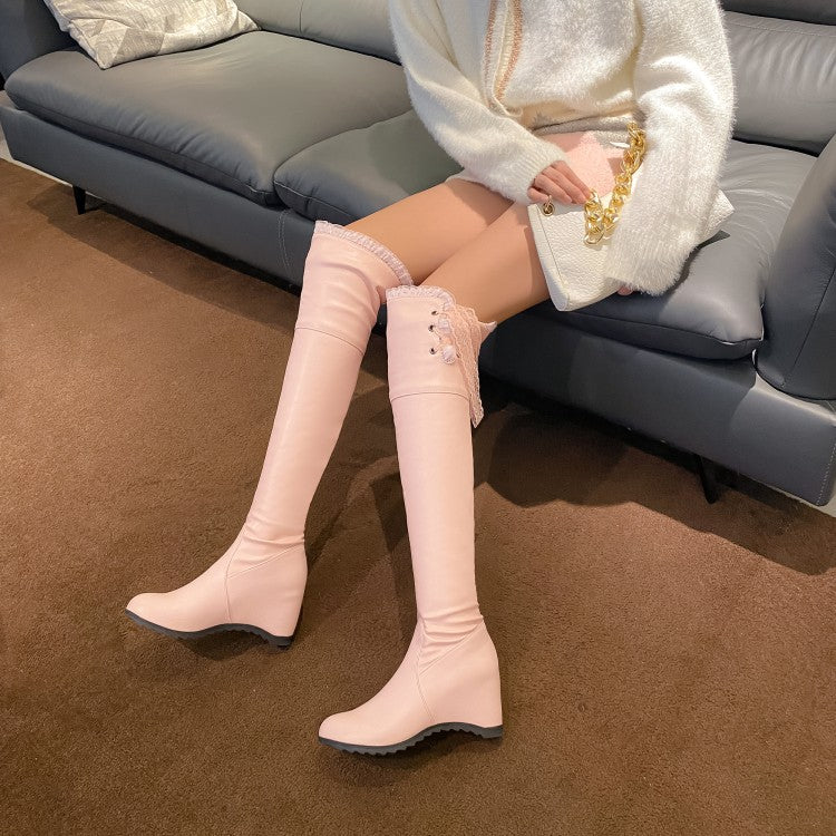 Women's Lace Inside Heighten Wedge Heel Over-The-Knee Boots