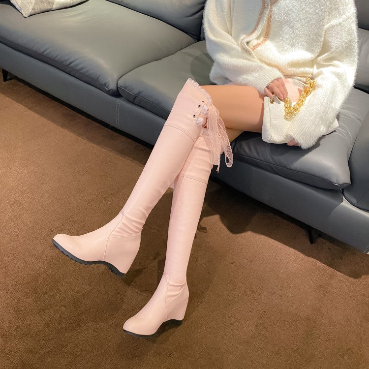 Women's Lace Inside Heighten Wedge Heel Over-The-Knee Boots