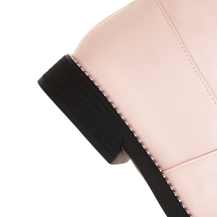 Women's Side Zippers Fur Lace Block Chunky Heel Platform Knee-High Boots
