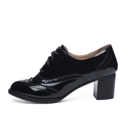 Women Lace Up Carved Block Heel Platform OXford Shoes