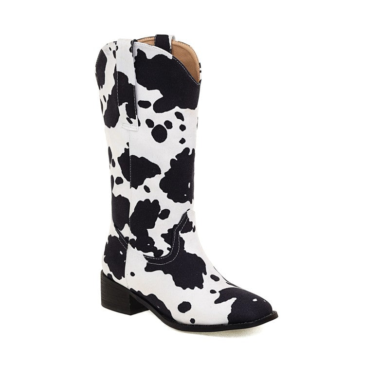 Women's Printed Block Heel Cowboy Mid Calf Boots