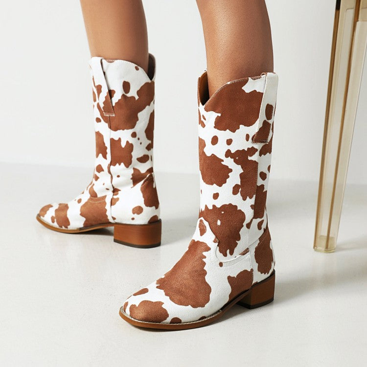 Women's Printed Block Heel Cowboy Mid Calf Boots