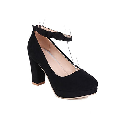 Women's Shallow Bow Tie Ankle Strap Block Heel Platform Pumps