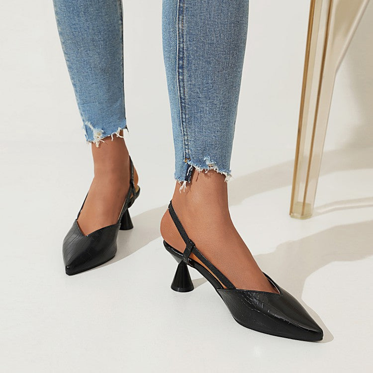 Women's Pointed Toe Cutout Slingbacks Spool Heel Sandals