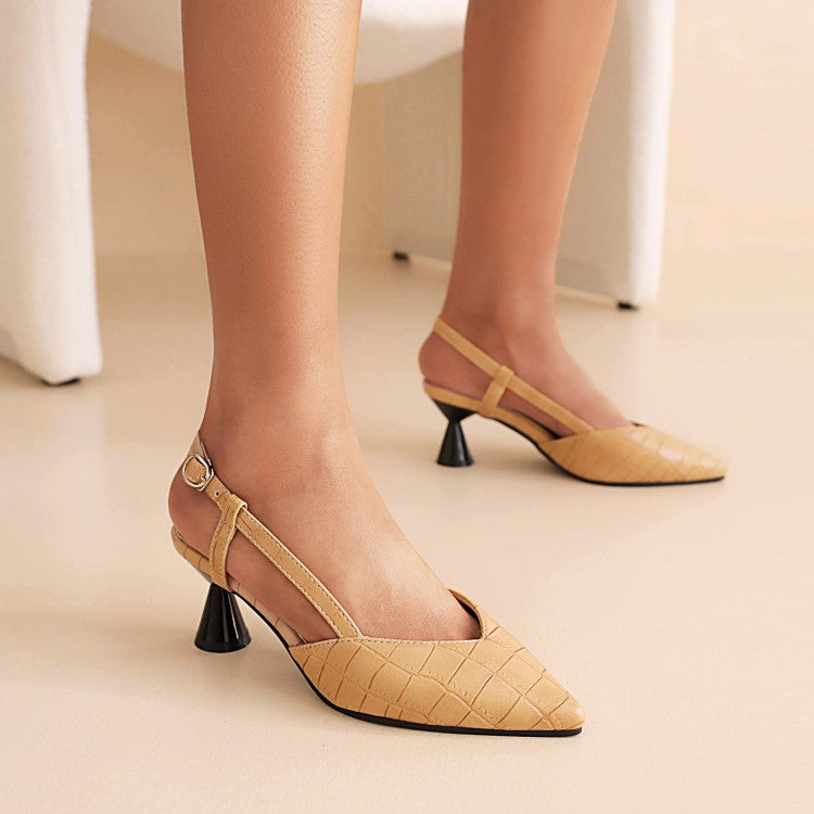 Women's Pointed Toe Cutout Slingbacks Spool Heel Sandals