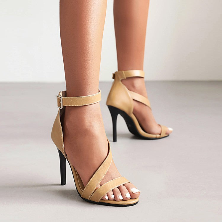 Women's Narrow Ankle Buckle Straps Stiletto Heel Gladiator Sandals