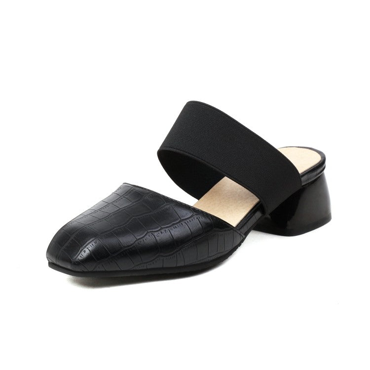 Women's Ethnic Stretch Block Chunky Heel Slides