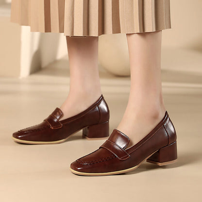 Women's Shallow Block Heel Slip-On Loafers