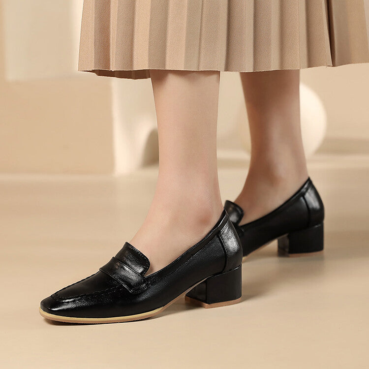Women's Shallow Block Heel Slip-On Loafers