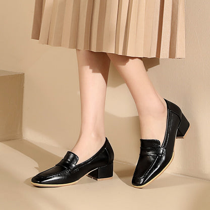 Women's Shallow Block Heel Slip-On Loafers