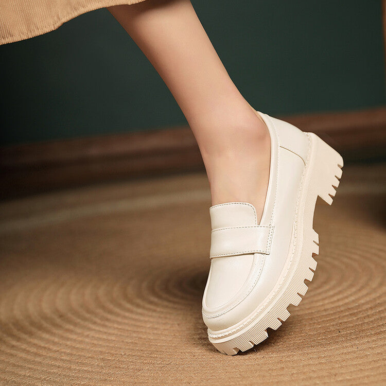 Women's Round Toe Stitch Platform Slip-On Loafers