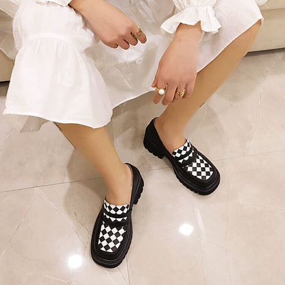 Women's Square Toe Shallow Block Chunky Heel Platform Loafers