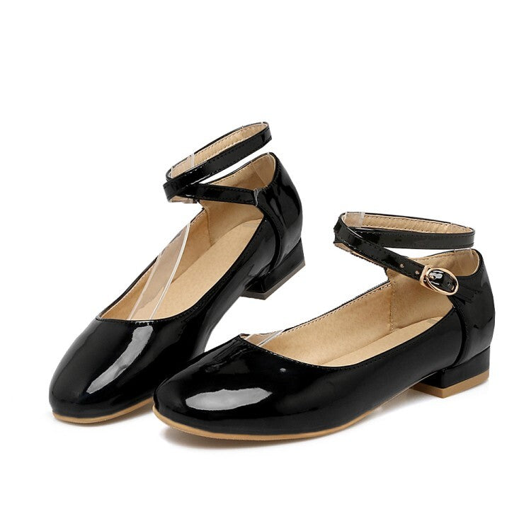 Women's Glossy Shallow Ankle Strap Flat Pumps