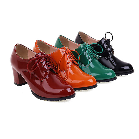 Women's Lace-Up Block Chunky Heel Oxford Shoes