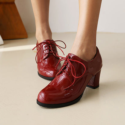 Women's Lace-Up Block Chunky Heel Oxford Shoes