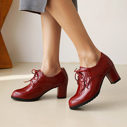 Women's Lace-Up Block Chunky Heel Oxford Shoes