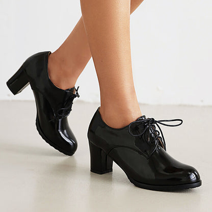 Women's Lace-Up Block Chunky Heel Oxford Shoes